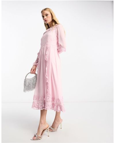 True Decadence Long Sleeve Dress With Lace - Pink