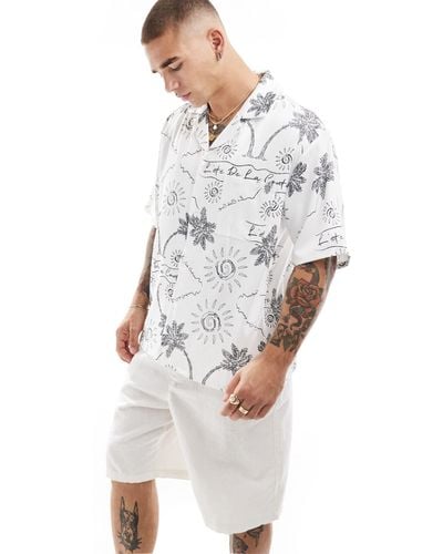 The Couture Club Palm Print Embroidery Shirt - White