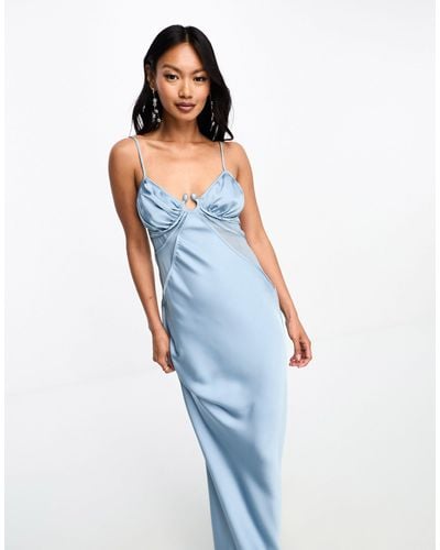 ASOS Satin Cupped Paneled Bias Maxi Dress With Buckle Detail - Blue