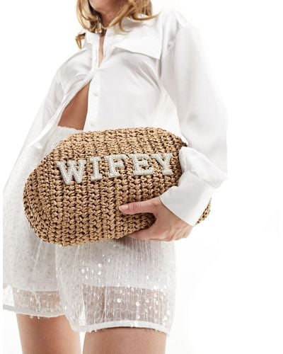 South Beach Bridal Clutch Bag With Wifey Pearl Embellishment - White