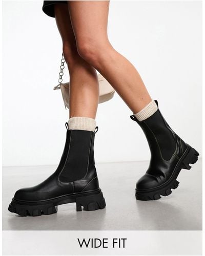 Public Desire Wonder Chunky Chelsea Boots With Contrast Stitching - Black