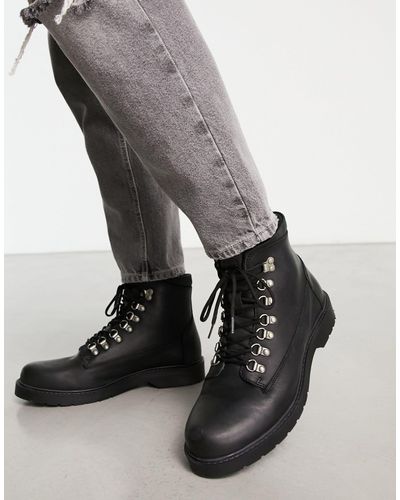 SELECTED Leather Lace Up Boot With Moc Toe - Black