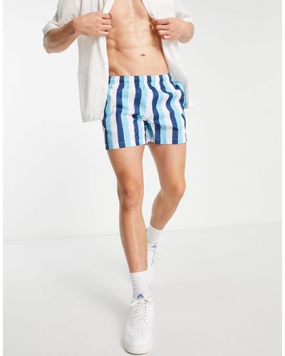 Bershka Stripe Swim Shorts - Blue