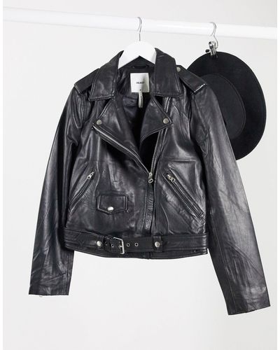 Object Real Leather Jacket - Black