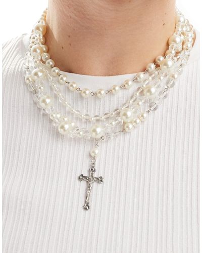 ASOS 4 Pack Pearl Necklace With Cross Pendant-white