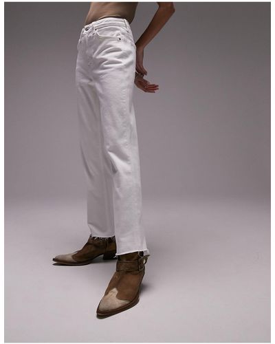 TOPSHOP Jeans dritti a vita medio alta bianchi con fondo grezzo - Marrone
