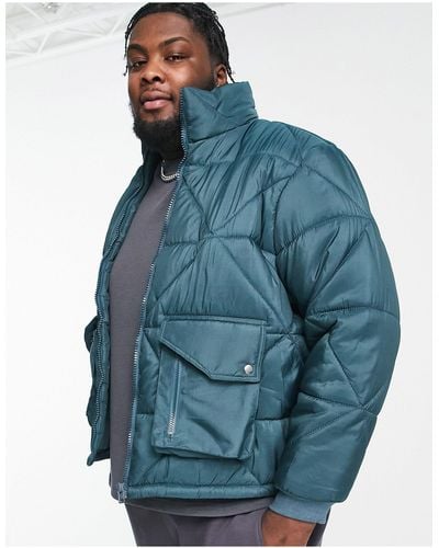 Another Influence Plus Diamond Quilted Puffer - Blue