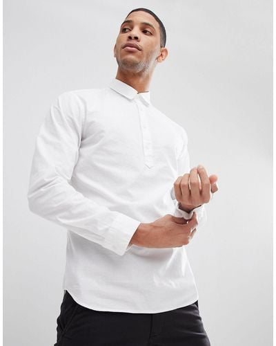 SELECTED Half Placket Regular Fit Linen Shirt - White