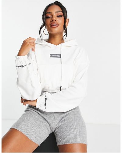 The Couture Club Lounge Gothic Ribbed Crop Hoody - White