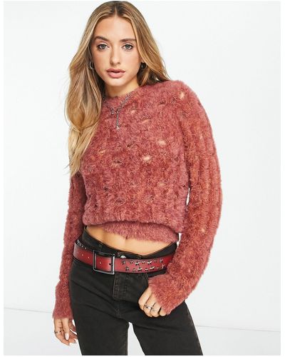 Reclaimed (vintage) Oversized Fluffy Ladde Sweater - Red