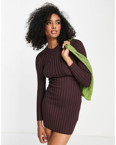 ASOS Knitted Mini Rib Dress - Brown