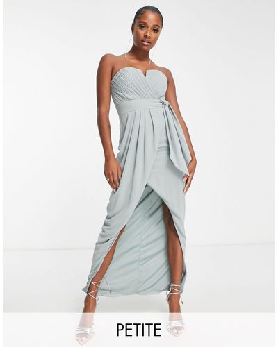 TFNC London Bridesmaid Exclusive Bandeau Wrap Midaxi Dress With Pleated Detail - Blue