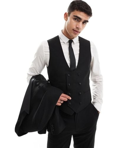 ASOS Double Breasted Skinny Suit Waistcoat - Black