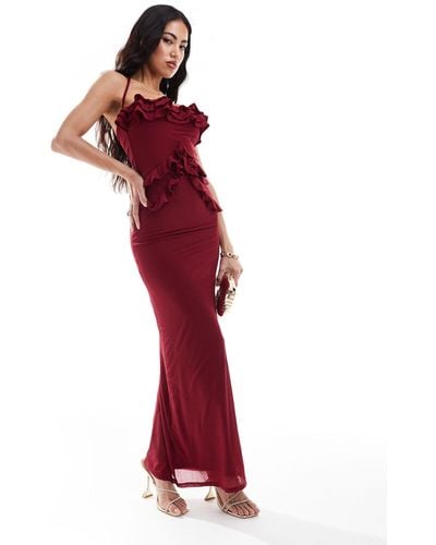 ASOS Bardot Ruffle Detail Maxi Dress - Red