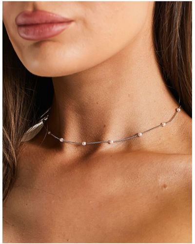 ASOS Short Necklace/choker With Faux Pearl Design - Natural