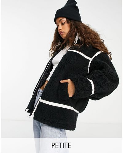 Miss Selfridge Petite Faux Fur Aviator Oversized Coat - Black