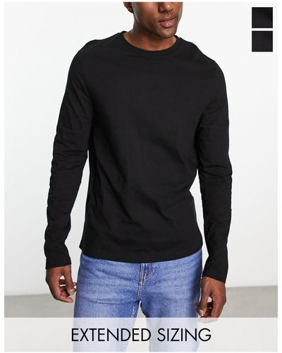 ASOS Confezione da 2 t-shirt a maniche lunghe girocollo nere - Nero