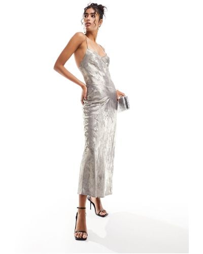 Miss Selfridge Metallic Maxi Slip Dress - White