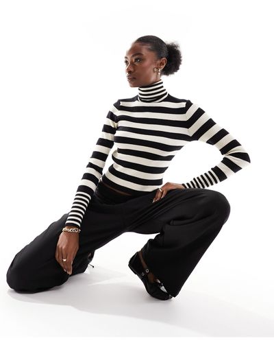 Vero Moda Roll Neck Stripe Knitted Sweater - Black