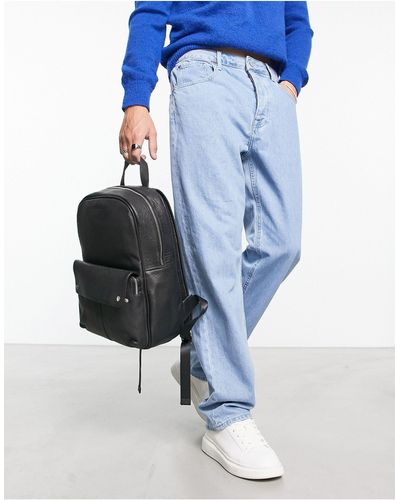 Bolongaro Trevor Sac à dos en cuir avec poche sur le devant - noir - Bleu
