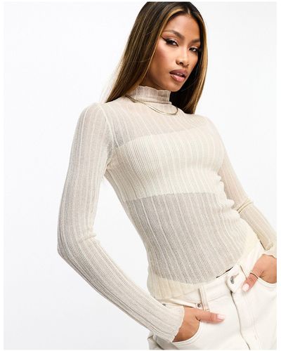 ASOS High Neck Asymmetric Sheer And Solid Knitted Top - White