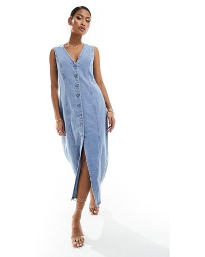 Abercrombie & Fitch Button Through Denim Midi Dress - Blue
