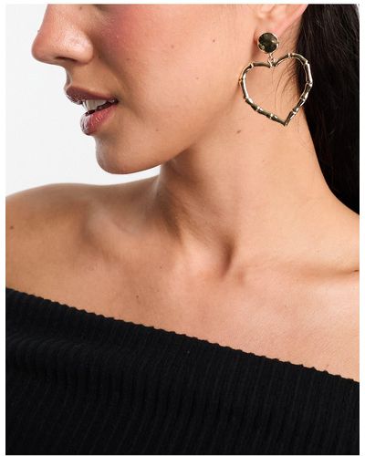 French Connection Bamboo Effect Heart Earrings - Black