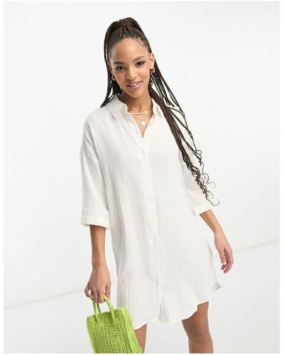 Vero Moda Textured Oversized Shirt Dress - White