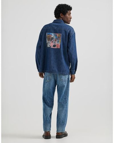 Lee Jeans X Jean-michael Basquiat Capsule Back Artwork Print Overhead Worker Denim Shirt - Blue