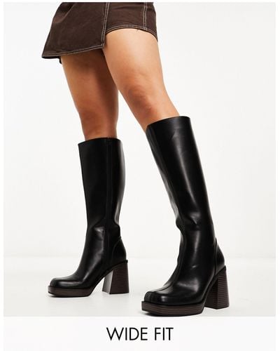 ASOS Wide Fit Caesar Stack Heel Knee Boots - Black