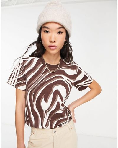 adidas Originals 'animal Abstract' Three Stripe Zebra Print T-shirt - Brown