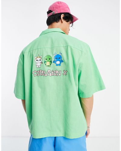 Collusion Overhemd Met Korte Mouwen En Neon Borduursels Op - Groen