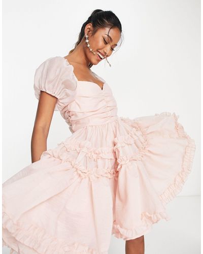 Sister Jane Dream Bridesmaid Short Sleeve Organza Puff Mini Dress - Pink
