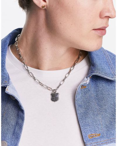 Icon Brand Shield Pendant Necklace - Blue