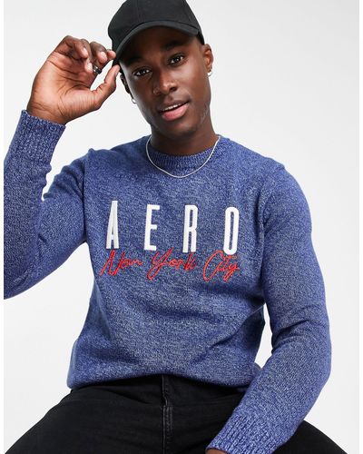 Aéropostale Logo Print Knitted Sweater - Blue