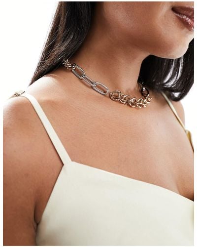 ASOS Chain Necklace With Mixed Link And Mixed Metal Design - Natural