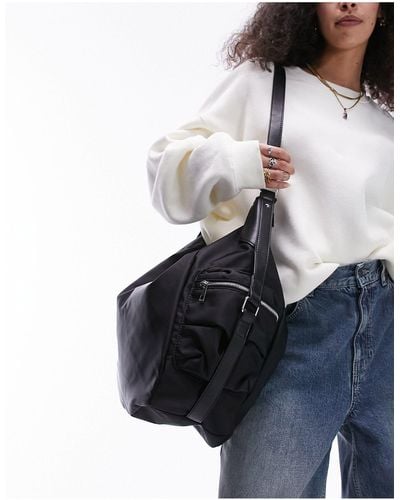 TOPSHOP Tate Slouchy Nylon Tote Bag With Pocket Detail - Black