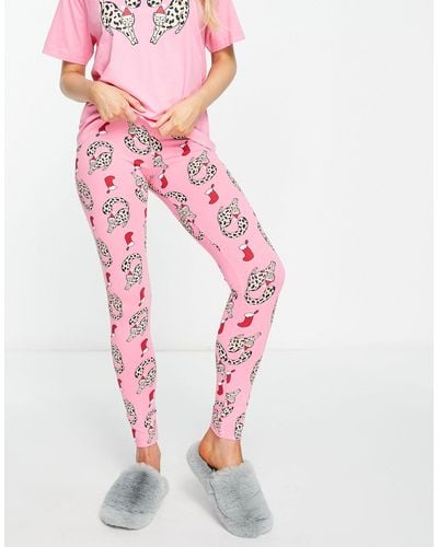 Monki Co-ord Christmas Cat Pajama Bottoms - Pink