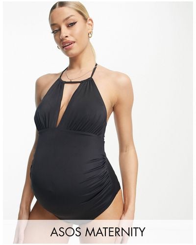 ASOS Asos Design Maternity Halter Keyhole Swimsuit - Blue