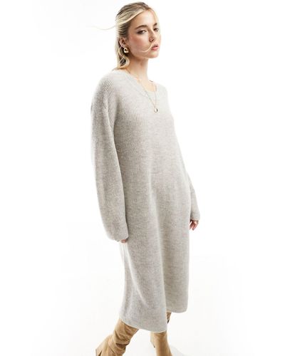 & Other Stories Alpaca And Wool Blend Long Sleeve Knitted Midi Dress - Grey