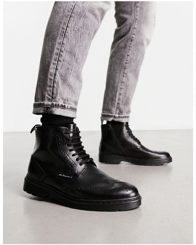Ben Sherman Leather Chunky Brogue Boots - Black