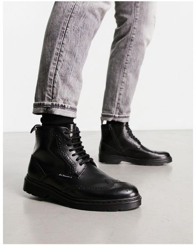 Ben Sherman Botas negras estilo zapatos oxford con suela gruesa - Negro