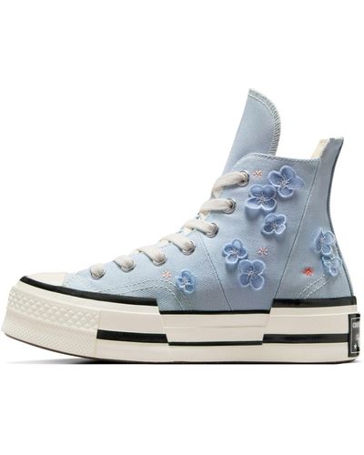 Converse Chuck 70 Platform Sneakers With Flower Embroidery - Blue