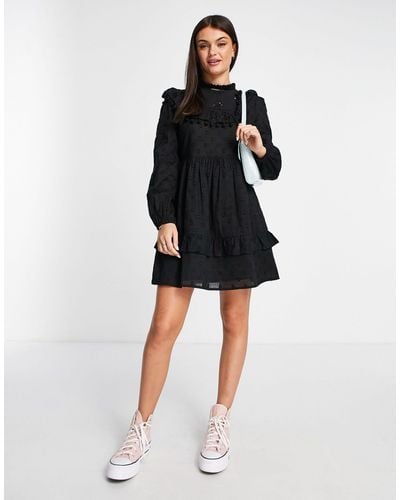 Miss Selfridge Broderie Pom Pom Mini Dress - Black
