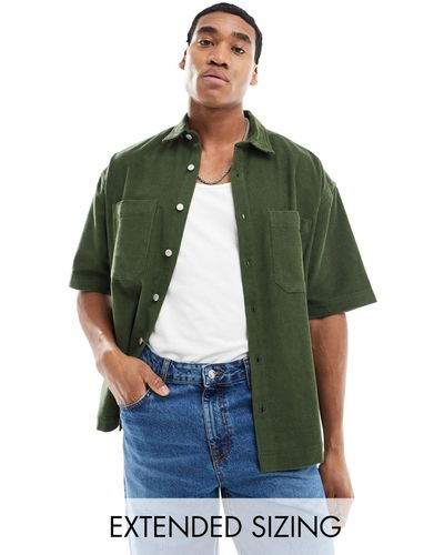 ASOS Short Sleeve 90s Oversized Cord Shirt - Green