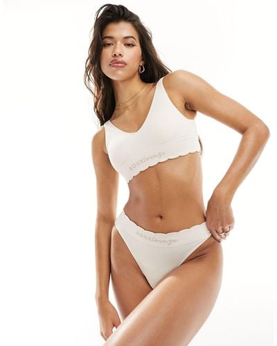 Boux Avenue Ribbed Lounge Scallop Thong - White