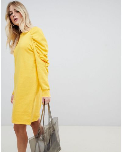 ASOS Asos Sweat Dress With Ruched Arms - Yellow