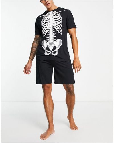 Brave Soul Halloween Skeleton Short Pyjama Set - Blue