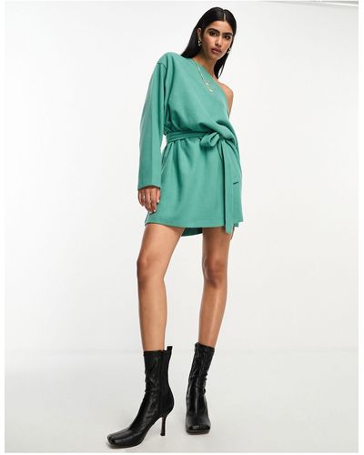 ASOS Supersoft Slouchy Off Shoulder Mini Dress With Belt - Green