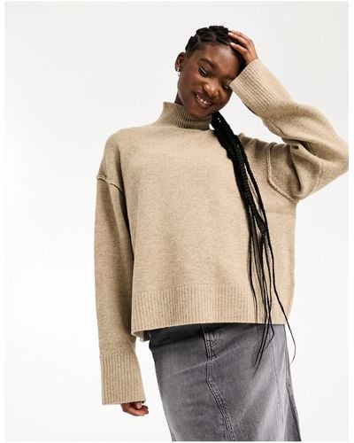 Weekday maggie Wool Turtle Neck Jumper With Exposed Seam Detail And Wider Sleeves - Natural